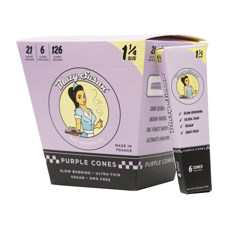 Blazy Susan 6 Pack Purple Cones Display Box, thc, dry herb, flower, pre